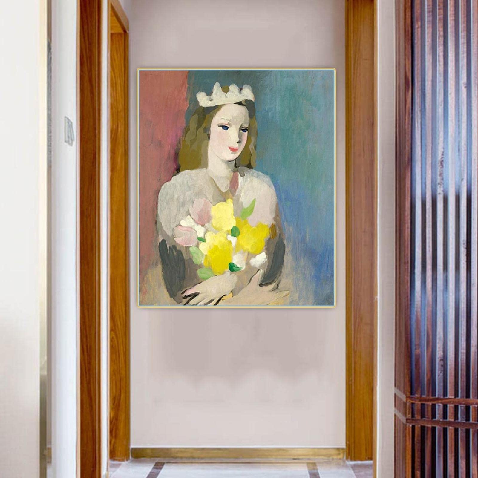 マリー・ローランサン　題名『バラの女』白木額49×40  レプリカ マリーローランサンの額入りレプリカマリー・ローランサン 題名『バラ